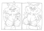 2024 2koma 4_fingers alcohol anthro arms_bent beverage big_breasts big_eyes big_nipples biped black_and_white bodily_fluids bottomwear breasts bubble button_(fastener) can cheek_tuft claws cleavage cleavage_overflow clothed clothed_anthro clothed_female clothing collarbone comic container curved_eyebrows dbaru digital_drawing_(artwork) digital_media_(artwork) drooling drunk drunk_bubble eyebrows eyelashes facial_markings facial_tuft felid female finger_claws fingers front_view fully_clothed fully_clothed_anthro fully_clothed_female fur fur_tuft gesture head_markings hi_res holding_beverage holding_can holding_container holding_object huge_breasts humanoid_hands looking_at_viewer mammal markings mature_anthro mature_female monochrome motion_lines motion_outline mrs._paprika narrowed_eyes nipple_outline nipples off_shoulder open_mouth pantherine paprika_(series) pattern_clothing pattern_shirt pattern_t-shirt pattern_topwear prick_ears raised_eyebrow saliva shirt shorts skimpy smile smiling_at_viewer solo spill spilled_drink spilling spilling_drink standing striped_body striped_clothing striped_face striped_fur striped_markings striped_shirt striped_t-shirt striped_tail striped_topwear stripes substance_intoxication t-shirt tail tail_markings teeth thin_eyebrows tiger top_heavy topwear tuft waving waving_at_viewer wet wet_clothing wet_shirt wet_t-shirt wet_topwear