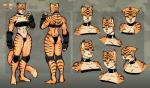 athletic big_breasts bikini breasts clothed clothing collar female highleg muscular skimpy slim solo standing strapless_clothing stripes swimwear two-piece_swimsuit yellow_eyes luigiix wild_(ionic44) felid mammal pantherine tiger model_sheet