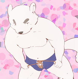 anthro belly bulge clothing fur humanoid_hands kemono male navel solo underwear white_body white_fur oneko_takasuke bear mammal polar_bear ursine 2015 hi_res