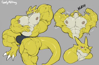 3_toes 4_fingers abs anthro barazoku biceps big_muscles black_clothing black_thong black_underwear claws clothed clothing countershade_torso countershading feet finger_claws fingers flexing flexing_bicep flexing_both_biceps frown furrowed_eyebrows grey_background growth grunting hand_behind_own_head hand_on_own_belly huge_muscles looking_at_viewer male motion_lines mouth_closed multiple_poses muscle_growth muscular muscular_male nipples obliques onomatopoeia open_mouth open_smile pecs pose red_eyes simple_background smile solo sound_effects tail teeth text thong thong_only toe_claws toes topless underwear underwear_only vein veiny_muscles white_body white_claws white_countershading white_sclera yellow_body goofyahdragons lizard reptile scalie 2024 artist_name bust_portrait full-length_portrait half-length_portrait hi_res portrait