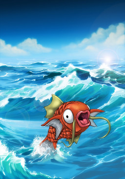ambiguous_gender barbel_(anatomy) cloud detailed_background feral flesh_whiskers looking_at_viewer open_mouth outside sea sky solo sun water conditional_dnp tojo_the_thief nintendo pokemon generation_1_pokemon magikarp pokemon_(species) hi_res