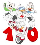 4_fingers anthro baseball_cap cellphone clothing countdown electronics fingers group hat headgear headwear holding_object holding_phone hoodie machine male phone shirt simple_background smartphone topwear white_background bluey-ginger-nut disney ducktales ducktales_(2017) dewey_duck gizmoduck huey_duck louie_duck anatid anseriform avian bird duck robot hi_res brother_(lore) brothers_(lore) sibling_(lore) triplets_(lore)