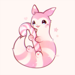 ambiguous_gender candy candy_cane dessert feral fluffy fluffy_tail food heart_symbol looking_at_viewer open_mouth open_smile pawpads simple_background smile solo star_symbol tail foxlett nintendo pokemon furret generation_2_pokemon mammal pokemon_(species) shiny_pokemon 1:1