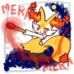 ambiguous_anthro ambiguous_gender anthro arm_tuft biped black_body black_fur blush blush_lines bow_ribbon cheek_tuft chest_tuft closed_smile digitigrade dipstick_tail facial_tuft fire fluffy fluffy_tail fur hip_tuft holding_matchstick inner_ear_fluff markings moon mouth_closed multicolored_body multicolored_fur night nude_ambiguous nude_anthro onomatopoeia orange_body orange_fur orange_inner_ear_fluff orange_nose orange_tail_tip pawpads pointy_ears polka_dot_bow prick_ears red_bow red_pawpads shoulder_tuft side_view smile solo sound_effects star tail tail_markings text tongue tongue_out tuft two_tone_tail white_body white_fur yellow_body yellow_fur yellow_tail annyui0611 nintendo pokemon braixen canid generation_6_pokemon mammal pokemon_(species) 1:1 2021 cel_shading colored digital_drawing_(artwork) digital_media_(artwork) full-length_portrait hi_res japanese_description japanese_text portrait shaded translated_description