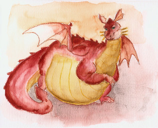 belly big_belly female feral green_eyes membrane_(anatomy) membranous_wings overweight overweight_female quadruped red_body simple_background solo tail wings yellow_belly cageofmirrors_(artist) dreamworks mythology shrek_(series) dragon_(shrek) dragon mythological_creature mythological_scalie scalie 2015 traditional_media_(artwork)
