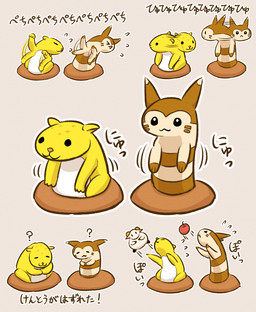 2_horns :3 >_< ambiguous_feral ambiguous_gender apple black_eyes black_hooves brown_ears brown_hands brown_markings brown_paws brown_stripes countershade_torso countershading dipstick_ears duo ear_markings exclamation_point eyes_closed feral food fruit fur hooves horn looking_around markings motion_lines multicolored_body multicolored_ears multicolored_fur noseless orange_nose outline plant question_mark simple_background smile striped_body stripes tan_background tan_ear_tips text throwing_food throwing_object two_tone_body two_tone_ears two_tone_fur whisker_markings white_body white_countershading white_outline yellow_body yellow_ears tereterebin mario_bros nintendo pokemon super_mario_rpg_legend_of_the_seven_stars bovid caprine furret generation_2_pokemon goat mammal pokemon_(species) sheep thropher 2024 crossover digital_media_(artwork) hi_res japanese_text translated