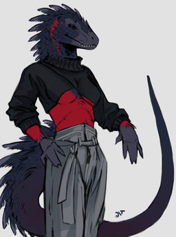 5_fingers anthro biped black_body black_clothing black_crop_top black_sclera black_shirt black_topwear bottomwear breasts clothed clothed_anthro clothed_female clothing crop_top feathers female fingers fully_clothed fully_clothed_anthro fully_clothed_female hand_on_hip humanoid_hands long_neck long_snout long_tail looking_at_viewer markings midriff monotone_background pants partially_exposed_breasts red_eyes red_markings shirt simple_background skinny skinny_anthro small_breasts smile smiling_at_viewer snout solo standing sweater tail tail_feathers tapering_tail teeth_showing topwear turtleneck under_boob white_background tessa_gaf dinosaur dromaeosaurid feathered_dinosaur feathered_scalie prehistoric_species reptile saurischian scalie theropod 2026 digital_drawing_(artwork) digital_media_(artwork) hi_res portrait signature three-quarter_portrait