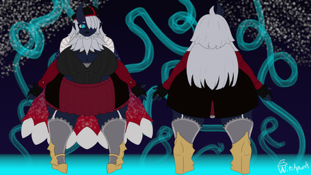 anthro beret block_heels blue_body blue_eyes bodysuit bottomwear cape clothing duster_coat fingerless_gloves footwear gloves grey_hair hair handwear hat headgear headwear herm high_heels intersex lace legwear shoes skinsuit skirt solo stockings tight_clothing vvitchpunk palworld pocketpair vitch_valera felbat pal_(species) 16:9 4k absurd_res hi_res model_sheet widescreen