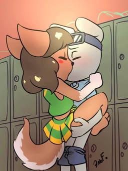 ambiguous_penetration anthro anthro_penetrated blush blush_stickers bottomwear bottomwear_down brown_body brown_hair cheerleader_outfit clothed clothing detailed_background duo ears_back eyes_closed eyewear female female_penetrated floppy_ears goggles grey_body hair holding_partner kissing leaning_on_object legs_in_air locker male male/female male_penetrating male_penetrating_female partially_clothed penetration penile penile_penetration pivoted_ears sex short_hair shorts shorts_down skirt stand_and_carry_position standing standing_sex tail upskirt_sex young young_female young_male young_penetrated krazyelf bittersweet_candy_bowl justin_(bcb) molly_(bcb) canid canine canis felid feline felis mammal 2d_animation 3:4 animated colored frame_by_frame loop signature