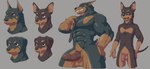 abs anthro brown_body brown_fur brown_glans brown_inner_ear brown_penis clenched_teeth duo fangs floppy_ears foreskin fur genitals glans grey_background grey_body grey_fur humanoid_genitalia humanoid_penis male multicolored_body multicolored_fur muscular muscular_anthro muscular_male nipples nude open_mouth pecs penis pink_nipples pink_penis simple_background teeth two_tone_body two_tone_fur vein veiny_penis geppei5959 fabian_(geppei5959) nico_(geppei5959) canid canine canis dobermann domestic_dog mammal pinscher 2023 cel_shading digital_media_(artwork) headshot_portrait model_sheet portrait shaded three-quarter_portrait