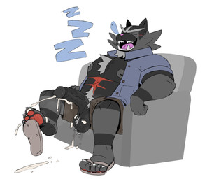anthro areola ball_tuft balls beard belly_hair big_areola big_balls big_penis body_hair bottomwear button_fly chair chest_hair clothed clothing facial_hair footwear furniture genitals huge_penis loose_footwear male mature_male musclegut muscular nipples on_chair open_bottomwear open_clothing open_pants overweight overweight_anthro overweight_male pants pawpads penis saggy_balls sandals shoe_dangle shoes sleep_bubble sleeping solo sound_effects thick_penis tuft vein veiny_penis vowelless vowelless_sound_effect wet_dream zzz bunnbnui nintendo pokemon felid feline generation_7_pokemon incineroar mammal pokemon_(species) hi_res