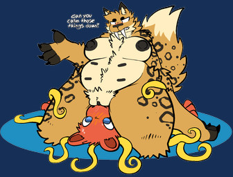 4_fingers ambiguous_gender anthro belly_nipples big_breasts black_claws black_fingers black_nipples black_nose black_pawpads black_toe_claws black_toes blue_eyes blush bodily_fluids breasts claws clitoris countershading cunnilingus dipstick_ears dipstick_tail duo ear_markings facesitting fangs female female/ambiguous female_on_top fingers fur genital_fluids genitals kneeling kneeling_on_ground leopard_spots lying markings multi_nipple multicolored_ears nipples nude_anthro on_back on_top oral orange_body orange_fur overweight overweight_anthro overweight_female pawpads pointy_ears prick_ears question round_ears sabertooth_(anatomy) sex sharp_teeth simple_background sitting sitting_on_another slightly_chubby snout spots sweat sweatdrop tail tail_markings tan_body tan_countershading tan_fur teeth tentacles text thick_thighs vaginal vaginal_fluids vaginal_fluids_on_face vulva wide_hips yellow_body yellow_fur yellow_tentacles trout_(artist) anrai sabertooth_(trout) felid mammal prehistoric_species saber-toothed_tiger alpha_channel english_text
