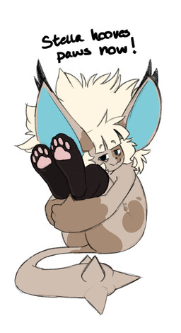 anthro big_eyes blonde_hair blue_body blue_skin brown_body brown_fur clothing digitigrade feet female foot_fetish foot_focus footwear fur hair half-closed_eyes hooves legwear narrowed_eyes paw_socks simple_background smug smug_face socks solo spiked_tail spikes spikes_(anatomy) stockings tail teasing teasing_viewer teasing_with_feet text unguligrade knotsosfw stella_(knotsosfw) canid canine hybrid mammal hi_res