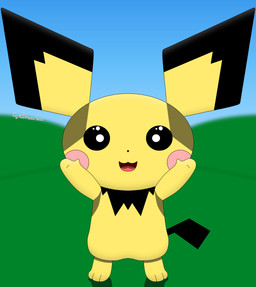 black_tail ear_markings feral fur glistening glistening_eyes looking_at_viewer markings pink_cheeks reaching_towards_viewer simple_background standing tail yellow_body yellow_fur cyrildraws nintendo pokemon generation_2_pokemon pichu pokemon_(species) 2024 digital_media_(artwork) hi_res shaded signature