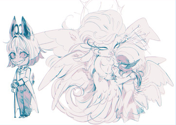 6_wings anthro beak breasts chibi clothed clothing dark_body eyelashes feathered_wings feathers female female/female freckles grin group hair halo long_eyelashes long_hair male multi_wing pointy_ears simple_background smile teeth topwear trio wings blackberreh hazbin_hotel hellaverse alastor_(hazbin_hotel) sera_(hazbin_hotel) speaker_of_god_(hazbin_hotel) angel angel_humanoid animal_humanoid avian bird deer deer_humanoid demon demon_humanoid humanoid mammal mammal_humanoid owl seraph_(angel) absurd_res digital_media_(artwork) hi_res sketch