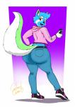 anthro big_butt blue_body blue_fur bottomwear butt clothed clothing denim denim_bottomwear denim_clothing electronics femboy fully_clothed fur green_body green_eyes green_fur hoodie jeans male markings pants phone solo thick_thighs topwear wide_hips crazybluedog.exe_(artist) alduin_hearth_(character) canid canine canis domestic_dog husky mammal nordic_sled_dog spitz 2020 hi_res