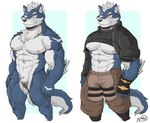 abs anthro biceps clothed clothing featureless_crotch fur hair male muscular muscular_anthro muscular_male nipples pecs solo naruever zack_(naruever) canid canine canis mammal wolf 2021