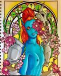 anthro armor breasts clothed clothing female fish flower hair hi_res kierie marine non-mammal_breasts plant ponytail portrait red_hair scar small_breasts solo topless undertale undertale_(series) undyne