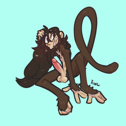 anthro balls blue_background brown_body brown_fur brown_hair erection fangs fur genitals hair humanoid_genitalia humanoid_penis long_hair male nude penis simple_background sitting sitting_on_ground smile smirk smug smug_face smug_grin solo tan_body tan_skin teeth wide_eyed xing1 haplorhine mammal monkey primate 1:1 2020 hi_res
