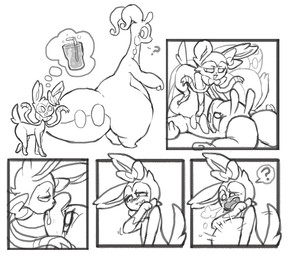 belly duo feral inflation kissing molaveda nintendo pokemon eeveelution generation_6_pokemon goodra pokemon_(species) sylveon 2017 comic monochrome sequence