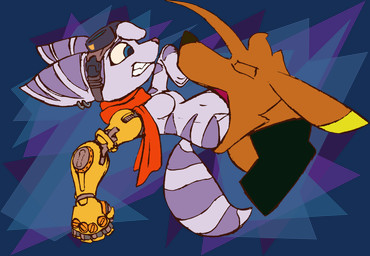 anthro breasts duo ear_piercing eyewear eyewear_on_head featureless_breasts female goggles goggles_on_head male male/female mechanical_arm piercing scarf vore chaoshetra ratchet_and_clank sony_corporation sony_interactive_entertainment cyote rivet_(ratchet_and_clank) canid canine canis coyote lombax mammal alpha_channel hi_res