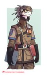 anthro biped clothed clothing electronics eyewear feathers glasses grey_body grey_feathers hat headgear headphones headwear male orange_eyes pupils simple_background slit_pupils solo white_background yellow_sclera zipper darbaras lizard reptile scalie 2023 colored hi_res unknown_language