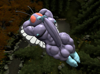 antennae_(anatomy) anthro balls big_balls big_penis erection exhibitionism flying genitals huge_balls huge_penis humanoid_genitalia humanoid_penis hyper hyper_balls hyper_genitalia hyper_penis male muscular muscular_anthro muscular_male nipples non-mammal_balls non-mammal_nipples pecs penis pokemorph purple_body purple_penis red_eyes solo thick_thighs wings logdoesrenders kabalmystic_(modeler) nintendo pokemon arthropod butterfly butterfree generation_1_pokemon humanoid insect lepidopteran pokemon_(species) 3d_(artwork) digital_media_(artwork) hi_res source_filmmaker_(artwork)