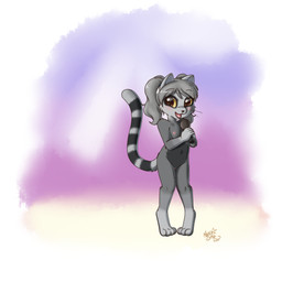 4_toes 5_fingers anthro black_nose blush brown_eyes casual_nudity cheek_tuft collarbone countershade_fur countershade_torso countershading digitigrade electronics eye_markings facial_tuft fangs feet female female_anthro fingers flat_chested front_view fur genitals gloves_(marking) grey_body grey_fur grey_hair hair happy holding_microphone holding_object knock-kneed leg_markings looking_at_viewer markings microphone navel nipples nude nude_anthro nude_female open_mouth open_smile ponytail simple_background singing smile socks_(marking) solo standing striped_markings striped_tail stripes tail tail_markings teeth text toes tuft vulva yellow_sclera young young_anthro young_female nekostar casey_(lemurcatta) lemur mammal primate ring-tailed_lemur strepsirrhine 1:1 2026 colored digital_drawing_(artwork) digital_media_(artwork) english_text full-length_portrait hi_res portrait shaded signature soft_shading