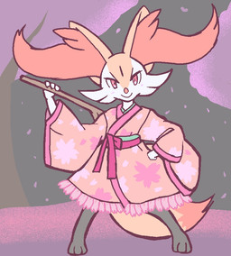 ambiguous_anthro ambiguous_gender anthro asian_clothing biped blush cherry_blossom closed_smile clothed clothed_ambiguous clothed_anthro clothing dipstick_tail east_asian_clothing flower front_view hand_on_hip holding_object holding_stick japanese_clothing kimono looking_at_viewer markings mouth_closed plant prunus_(flower) smile solo standing stick tail tail_markings gd-058 nintendo pokemon braixen canid generation_6_pokemon mammal pokemon_(species) 2024 aliasing binary_drawing digital_drawing_(artwork) digital_media_(artwork) full-length_portrait japanese_description portrait translated_description female_(lore)