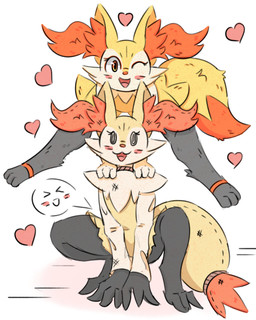 3_fingers 3_toes :3 alternate_form ambiguous_anthro ambiguous_gender anthro arm_tuft ass_up biped black_body black_fur blush blush_lines blush_stickers cheek_tuft chest_tuft clothed clothed_ambiguous clothed_anthro clothing crouching digitigrade dipstick_tail duo emoticon eyelashes facial_tuft fake_eyes feet fingers fluffy fluffy_tail front_view fully_clothed fully_clothed_ambiguous fully_clothed_anthro fur hands_on_shoulders heart_symbol inner_ear_fluff jumping leapfrog looking_at_viewer markings multicolored_body multicolored_fur nude_ambiguous nude_anthro one_eye_closed open_:3 open_mouth open_smile orange_body orange_eyes orange_fur orange_nose orange_tail_tip paws pointy_ears prick_ears rope shoulder_tuft simple_background smile speech_bubble tail tail_markings toes tongue tuft two_tone_tail white_background white_body white_fur wink yellow_body yellow_fur yellow_tail se1t nintendo pokemon braixen canid generation_6_pokemon generation_7_pokemon mammal mimikyu pokemon_(species) 2026 absurd_res cel_shading digital_drawing_(artwork) digital_media_(artwork) english_description hi_res shaded