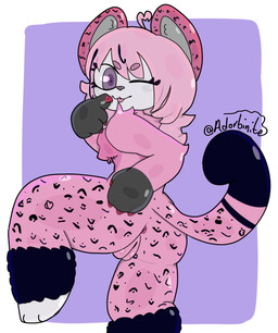 anthro anus big_butt black_hair_tip butt chest_tuft claws eyebrows female fur genitals hair hand_behind_head highlights_(coloring) markings multicolored_body multicolored_fur multicolored_hair one_eye_closed paws pink_anus pink_body pink_ears pink_eyebrows pink_fur pink_hair pink_nose pink_vulva presenting presenting_anus presenting_hindquarters presenting_vulva purple_eyes raised_leg shadow simple_background solo tail tail_markings text tongue tongue_out tuft two_tone_body two_tone_fur two_tone_hair vulva adorbinite raven_(raventhekitkat) 2026 absurd_res artist_name hi_res signature tagme