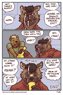 anthro anthro_on_anthro bodily_fluids bong cum cum_inside dialogue drugs drunk duo genital_fluids male male/male male_penetrated male_penetrating male_penetrating_male marijuana oral penetration profanity sex smoking stoned substance_intoxication text the_end three_frame_image artdecade palm_of_my_hand itreyu bear mammal comic digital_media_(artwork) english_text multiple_scenes