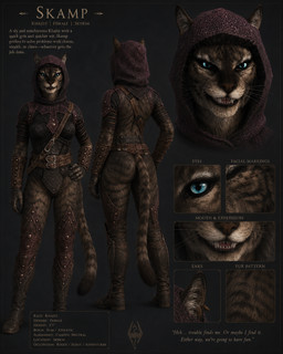 anthro bared_teeth barely_visible_genitalia barely_visible_vulva belt biped bodysuit boots bottomwear breasts butt claws clothed clothing cute_fangs dark_brotherhood digitigrade fangs fangs_bared female female_anthro finger_claws fingers footwear fur genitals hair hand_on_hip harness humanoid_genitalia humanoid_vulva leather leather_boots leather_clothing leather_footwear leather_harness leather_strap leather_topwear looking_at_viewer markings mostly_nude multicolored_body multicolored_fur multicolored_tail navel open_mouth pointy_ears pose presenting presenting_hindquarters pupils shoes simple_background skimpy skinny skinsuit slim slit_pupils smile solo standing straps striped_body striped_fur striped_markings striped_tail stripes tail tail_markings teeth teeth_showing text thief thieves_guild tight_clothing tongue topwear vulva youtuber_character whatever459 bethesda_game_studios hasbro microsoft skyrim the_elder_scrolls skamp_(whatever459) felid feline khajiit mammal digital_media_(artwork) english_text hi_res
