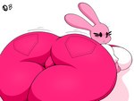 anthro big_breasts big_butt black_eyes breasts butt butt_focus clothing female huge_breasts huge_butt huge_hips huge_thighs looking_at_viewer looking_back lying on_front pink_body shirt solo thick_thighs topwear wide_hips omegabrawl wow!_wow!_wubbzy! widget lagomorph leporid mammal rabbit 4:3 hi_res