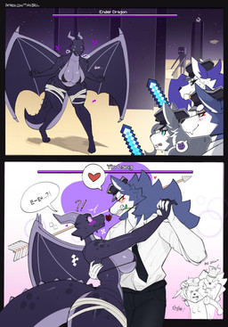 anthro anthro_on_anthro anthrofied arrow_(weapon) big_breasts bikini black_bikini black_body black_clothing black_scales black_sclera black_swimwear blue_eyes blush breasts clothed clothed_anthro clothed_female clothed_male clothing diamond_sword duo_focus enemies_to_lovers eye_contact female flower flustered fur gameplay_mechanics grey_body grey_fur group gui hand_holding health_bar heart_symbol holding_melee_weapon holding_object holding_sword holding_weapon holidays interlocked_fingers interrobang interspecies knife leg_wraps looking_at_another love male male/female melee_weapon membrane_(anatomy) membranous_wings multicolored_body multicolored_fur plant plot_twist purple_eyes ranged_weapon romantic rose_(flower) scales seductive shirt skimpy skimpy_bikini swimwear sword tail the_end_(minecraft) thick_thighs topwear two-piece_swimsuit two_tone_body two_tone_fur weapon wearing_hat white_body white_eyes white_fur wide_eyed wide_hips wings wraps yellow_eyes tianiseul microsoft minecraft mojang mythology valentine's_day xbox_game_studios jean_(minecraft) jisoo_(tianiseul) ma_ling_(tianiseul) canid canine canis domestic_dog dragon ender_dragon enderman husky mammal mythological_creature mythological_scalie nordic_sled_dog scalie skulldog_(species) spitz 2026 absurd_res comic hi_res marker_(artwork) traditional_media_(artwork)