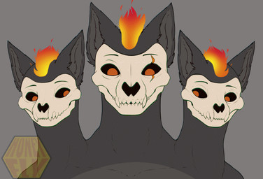 3_heads almost_fully_inside ash_(cerberus) black_body bone endosoma feet_first fire flaming_hair fully_inside fur group male male/male mawplay multi_head neck_bulge open_mouth oral_head_gulp oral_vore peaking playing pseudo_hair safe_vore scar simple_background size_difference skull skull_head smile teeth tongue vore willing_prey honeyfly european_mythology greek_mythology mythology canid canid_demon canine cerberus demon goo_creature hellhound mammal mythological_canine mythological_creature skulldog_(species) taur 2d_animation animated loop