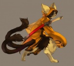 :< anthro arms_bent cat_tail closed_frown clothing eye_patch eyewear fluffy frown hood hoodie male melee_weapon mouth_closed multi_tail obscured_eyes solo sword tail topwear weapon whiskers wide_stance jeacn arc_system_works asian_mythology blazblue east_asian_mythology japanese_mythology mythology jubei_(blazblue) beastkin felid kaka_(blazblue) mammal nekomata yokai hi_res