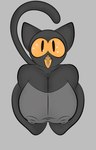 anthro big_breasts black_body black_ears black_eyes black_legs black_tail breasts clothing female grey_clothing long_tail looking_at_viewer orange_eyes orange_monochrome orange_mouth orange_tounge pupils simple_background solo tail teeth tongue tongue_out alpog21_(artist) google google_doodle magic_cat_academy momo_(google) domestic_cat felid feline felis mammal hi_res