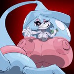 4_fingers angry anthro big_breasts blue_hair breasts clothing female fingers hair hat headgear headwear huge_breasts nipples photo red_body solo white_body imric1251 nintendo pokemon generation_8_pokemon hatterene pokemon_(species) 1:1 hi_res