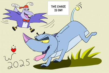 anthro backwards_baseball_cap backwards_hat baseball_cap beak bent_legs black_eyebrows black_eyes bow_tie breaking_the_fourth_wall clothing dialogue duo eye_bags eyebrows fangs feathered_wings feathers feral flapping_wings floating_eyebrows flying footwear grass half-closed_eyes hat headgear headwear heart_symbol helicopter_tail lines_drawn looking_at_viewer machine male metallic_body narrowed_eyes open_beak open_mouth outside pink_nose plant pointy_ears pointy_nose propeller purple_body purple_feathers raised_tail red_baseball_cap red_bow_tie running shoes simple_background size_difference smaller_anthro smile smiling_at_viewer speech_bubble spread_wings tail talking_to_viewer tan_background teeth text tongue tongue_out toony white_sclera wide_eyed wings yellow_clothing yellow_footwear yellow_sclera yellow_shoes wheeler-bertrand blaster's_universe cyberchase jumpstart_games math_blaster! nelvana pbs digit_(cyberchase) mel_(blaster's_universe) avian bird canid canine canis domestic_dog mammal robot robot_dog 2025 colored crossover dated digital_drawing_(artwork) digital_media_(artwork) english_text flat_colors hi_res redraw signature