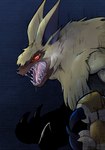 angry anthro bodily_fluids claws fur male saliva sharp_teeth snarling solo teeth yellow_body yellow_fur ridgeone1 bandai_namco digimon digimon_ghost_game digimon_(species) lamortmon monster hi_res