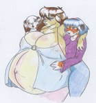 accessory anthro areola areola_slip belly big_belly big_breasts blue_hair bottomwear breasts brown_hair carrying_another clothed clothing female fur group hair hair_accessory hairband hand_on_belly huge_belly huge_breasts hyper hyper_belly multicolored_body multicolored_fur navel nipple_outline open_mouth outie_navel pants pregnant pregnant_anthro pregnant_female two_tone_body two_tone_fur danellz annie_(danellz) kathy_(danellz) thanya_(danellz) canid canine canis domestic_dog felid lion mammal pantherine tiger 2008 traditional_media_(artwork)