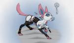 2017 barely_visible_pawpads bow_(feature) clothed clothed_feral clothing colored digitigrade_footwear digitigrade_heels ecmajor eeveelution female feral footwear furgonomic_footwear furgonomics generation_6_pokemon hi_res lingerie looking_at_viewer nintendo pokemon pokemon_(species) riding_crop shoes simple_background smile soleless_footwear soleless_heels solo sylveon tail third-party_edit toeless_heels unusual_heels whip