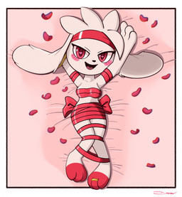 3_fingers 3_toes accessory anthro bdsm black_nose bondage bound breasts digit_ring feet female fingers floppy_ears fur headband heart_pupils heart_symbol jewelry lying medium_breasts on_back open_mouth open_smile paws pokemorph red_eyes ribbon_bondage ribbons ring simple_background smile soles solo toe_ring toes white_body white_fur toon_draw toon_pinups nintendo pokemon soles_the_raboot generation_8_pokemon lagomorph mammal pokemon_(species) raboot 2024 hi_res