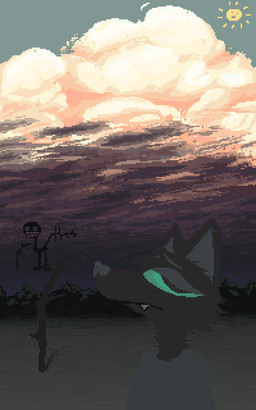 anthro clothing cloud detailed_background duo fur green_sclera grey_body grey_clothing grey_fur grey_shirt grey_t-shirt grey_topwear male shirt sun t-shirt topwear demensa canid canine canis mammal wolf 2021 5:8 digital_media_(artwork) hi_res pixel_(artwork)