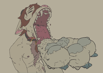 3_toes ambiguous_gender anthro blue_pawpads bodily_fluids claws collar drooling fangs feet foot_lick fur licking male male/ambiguous nipples nude open_mouth pawpads saliva saliva_on_foot teeth toe_claws toe_pads toes tongue tongue_out white_body white_fur oeua ambiguous_species canid canine mammal 2026