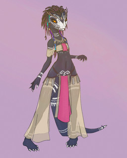 accessory anthro beaded_jewelry beads bodypaint bottomwear clothing cold_shoulder_top face_paint feather_hair feathers female flat_chested hair_accessory highlights_(coloring) horn jewelry looking_aside markings open_front_skirt pigeon_toed pseudo_hair skirt skull_face_paint small_waist solo spread_fingers standing thick_thighs topwear translucent translucent_clothing tube_top wide_hips womb_tattoo varlastreak microsoft the_elder_scrolls situth_(varlastreak) argonian scalie 4:5 hi_res