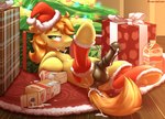 2014 after_sex animal_genitalia animal_penis anus balls big_penis black_penis blonde_hair blush bodily_fluids braeburn_(mlp) braeburned butt christmas clothing cum cum_in_ass cum_inside cum_on_butt cum_on_chest cum_on_face cum_on_penis cum_on_self cum_on_tail cum_string cutie_mark digital_media_(artwork) dock_(anatomy) dripping earth_pony eggnog equid equine equine_genitalia equine_penis erection feral friendship_is_magic fur genital_fluids genitals gift green_eyes grin hair hasbro hat headgear headwear holidays hooves hooves_and_holly horse leaking leg_warmers legs_up legwear looking_at_viewer lying male mammal messy my_little_pony on_back open_mouth penis plant pony precum presenting quadruped reclining shaded smile solo spread_legs spreading stockings tail text tongue tree url yellow_body yellow_fur