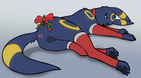 animal_genitalia animal_vulva anus butt canine_genitalia canine_vulva christmas_clothing clothing feet female feral fur genitals holidays legwear mistletoe pawpads paws plant quadruped simple_background soles solo stockings toes vulva koba christmas nintendo pokemon eeveelution generation_2_pokemon pokemon_(species) umbreon 2025 absurd_res hi_res