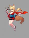 asian_clothing blonde_hair breasts cleavage clothed clothing east_asian_clothing female fox_tail front_view green_eyes grey_background hair japanese_clothing long_hair looking_at_viewer ranged_weapon simple_background slingshot solo weapon fkey animal_humanoid canid canid_humanoid canine canine_humanoid fox fox_humanoid humanoid mammal mammal_humanoid absurd_res digital_media_(artwork) full-length_portrait hi_res portrait